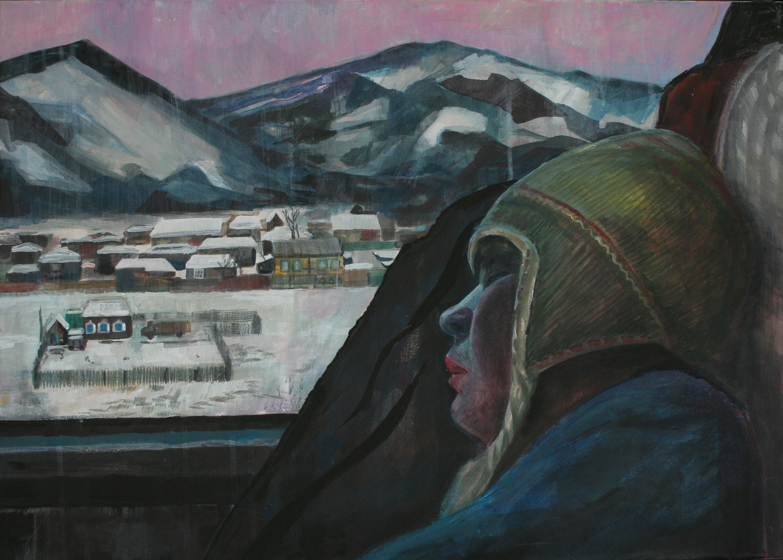 Jana Zimová, In the Train, 80×60 cm, Öl auf Leinwand, 2011