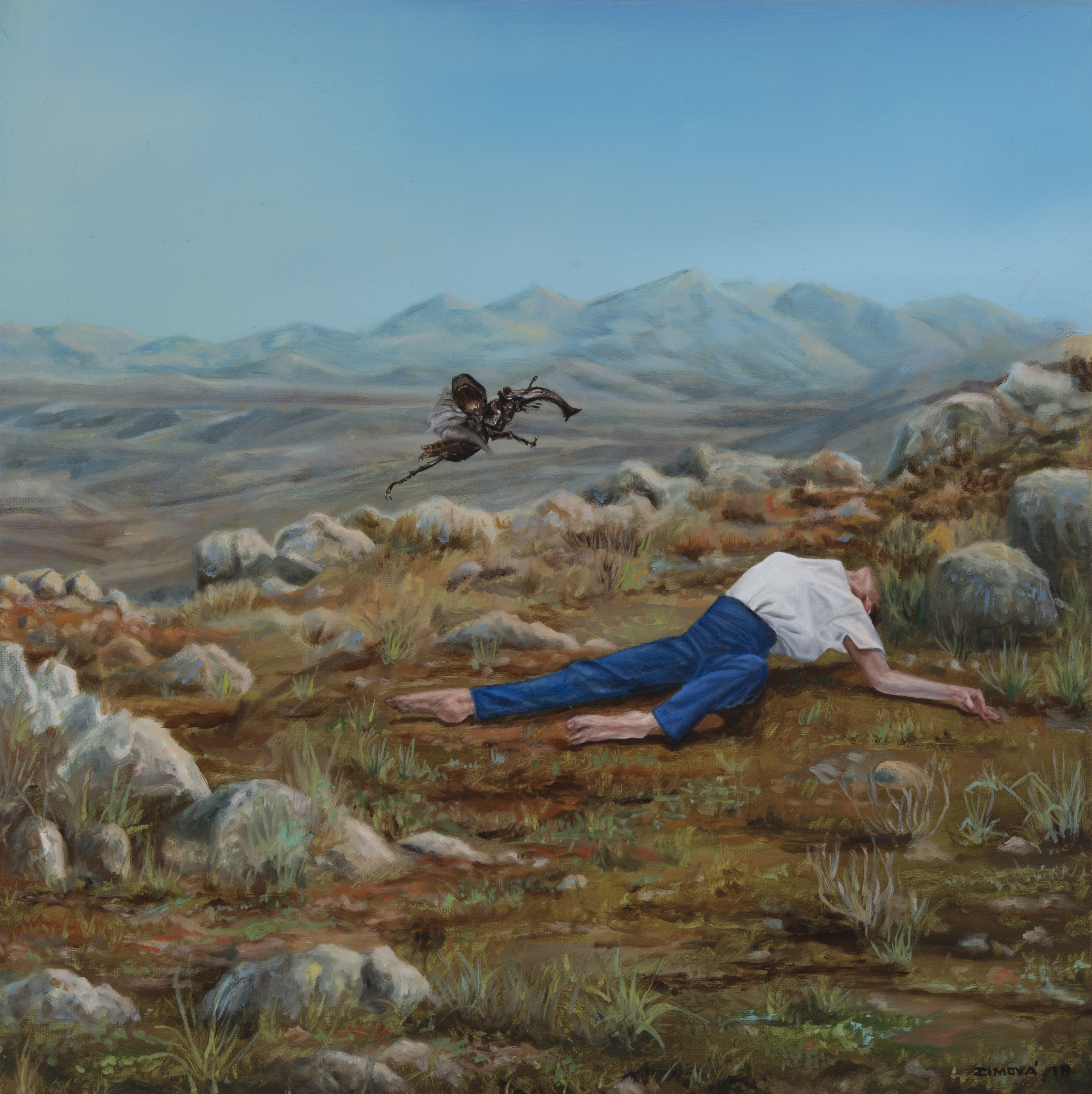 Jana Zimová, Little Bird, 40×40 cm, Öl auf Leinwand, 2018