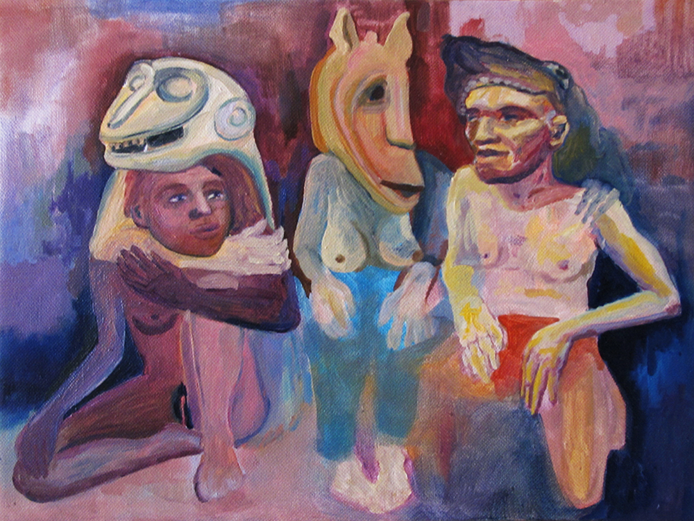 Jana Zimová, With Mask, 25×20 cm, Öl auf Leinwand, 2015
