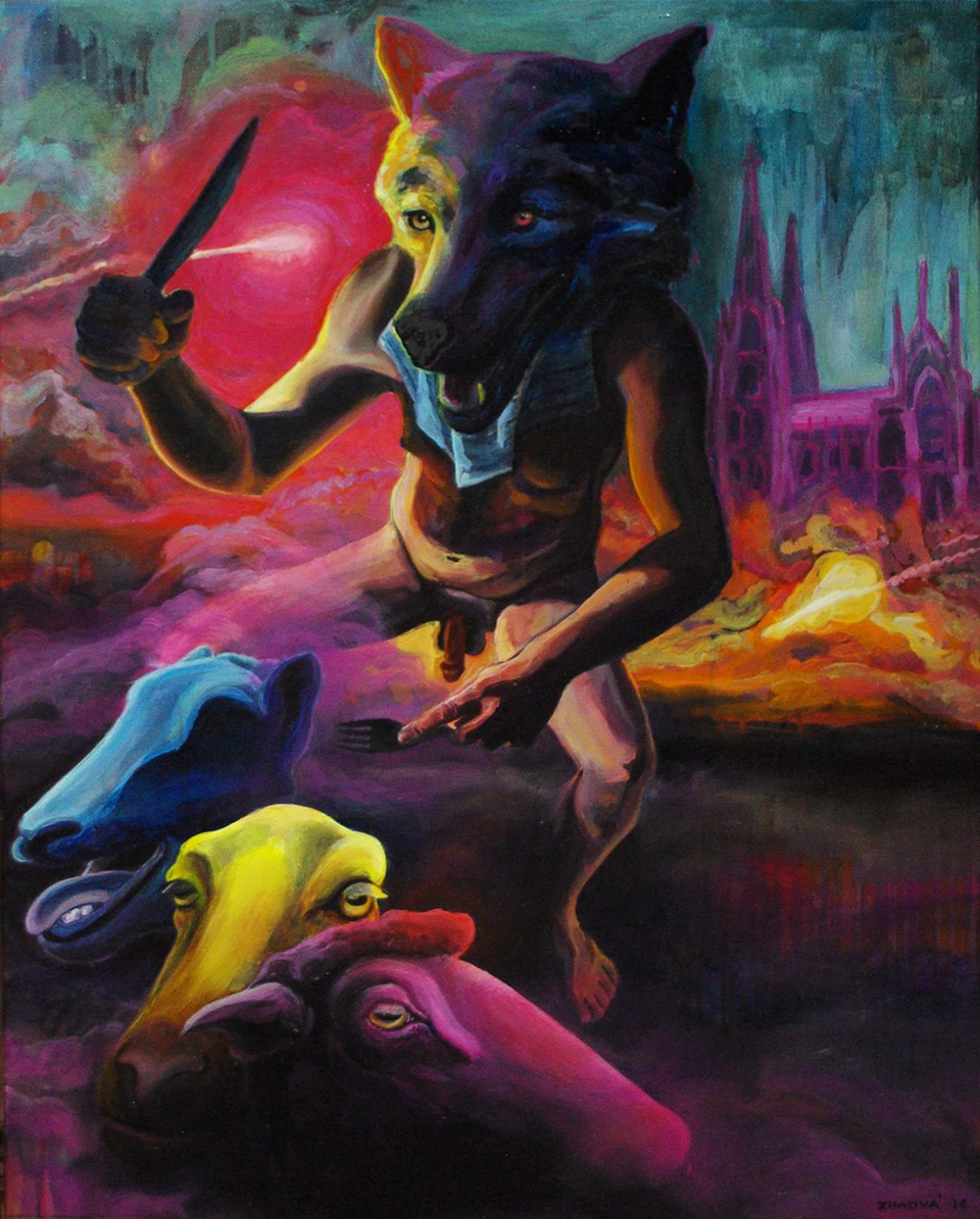 Jana Zimová, Wolves in Sheep Clothes: Without Senses, 70×90 cm, Öl auf Leinwand, 2016